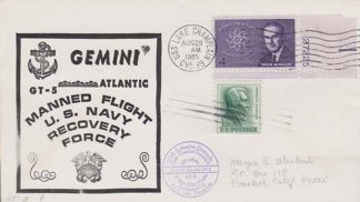 Gemini V prime recovery ship with unusual black rubber stamp cachet