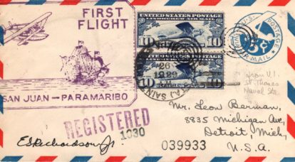 Registered cover from St Thomas to Miami (L-58). Not Lindbergh