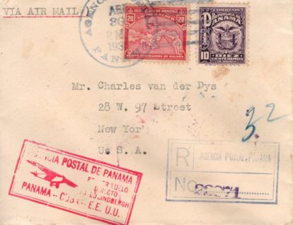 Registered cover (L-75) from Panama to NY. Lovely official seal on reverse