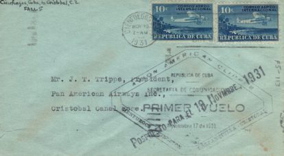 Test cover sent to Juan Tripp on L-86 Cuba to Canal Zone
