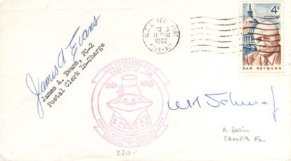 MA-8 PRS signed by ship postal clerk. Schirra is an AUTOPEN