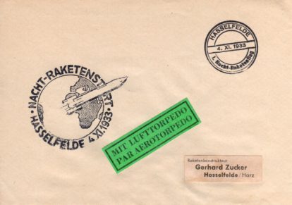 Unflown proof cover for 1933 Zucker flight