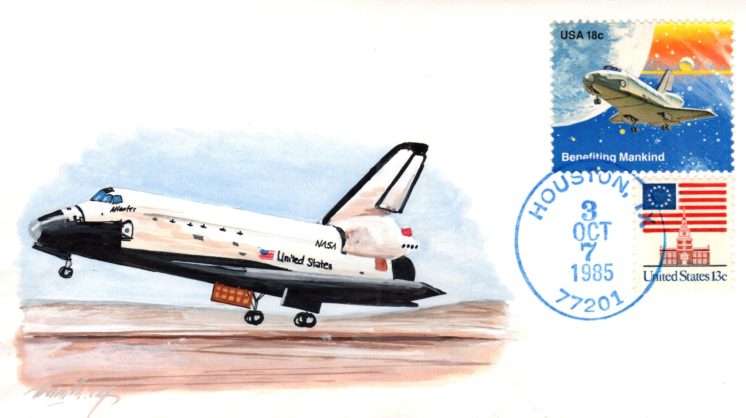 STS-41G Atlantis touches down HOU HC acrylic handpainted original art