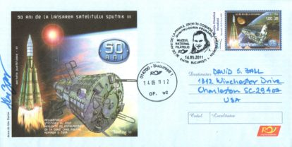 Sputnik III anniversary Romanian envelope entire AUTOGRAPHED by artist