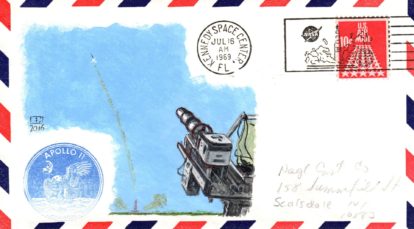 Unusual optical tracking cachet on KSC Official Apollo 11 launch cover