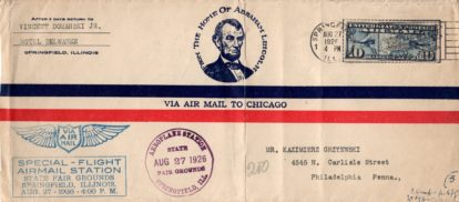 Lincoln envelope from State Fair flight. Midline folded