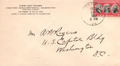 Yorktown FDC addressed to the US Capital (Senate)