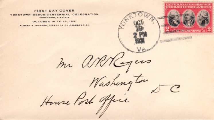 Yorktown FDC addressed to the US Capital (House)