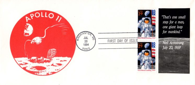 Red AP-11 mission emblem on 29 cent FDC