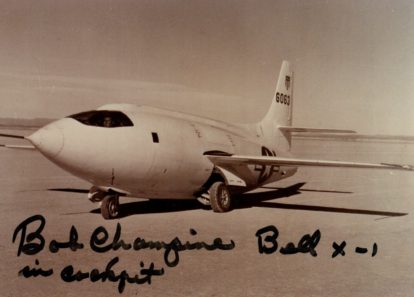 4 x 6 sepia appearing photo of Bell X-1 with Bob Champine AUTO