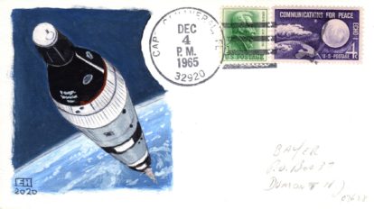 Gemini VII in boost phase. Hand painted art on Cape Canaveral HC