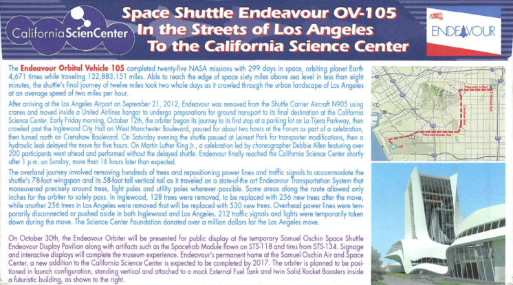 Endeavour Overland Los Angeles CA Oct 12 2012