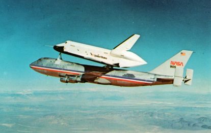 Space Shuttle Enterprise in flight postcard