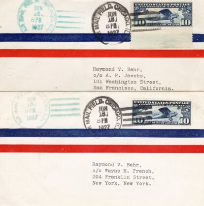 Chicago AMF unofficial C-10 FDCs to San Fran and NY